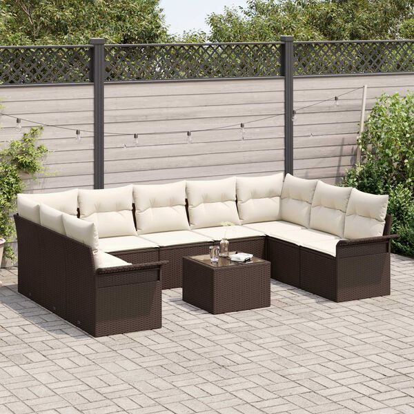 vidaXL Gartensofa-set mit Speicher 10 pcs Grau Poly-Rattan