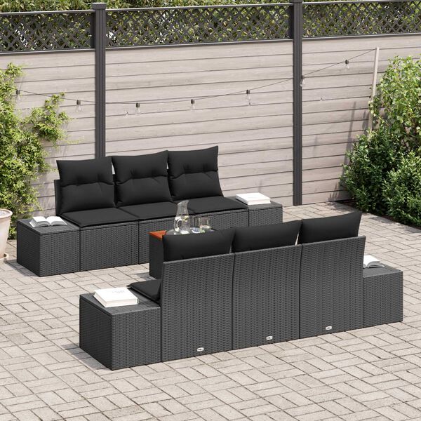 vidaXL Gartensofa-set mit Kissen 7 pcs Schwarz Poly-Rattan