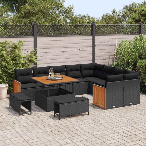 vidaXL Gartensofa-set mit Kissen 13 pcs Schwarz Poly-Rattan