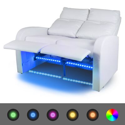 vidaXL LED-Ruhesessel 2-Sitzer Kunstleder Weiß