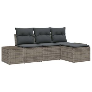 vidaXL Garten-Sofa-Set mit Kissen mit Speicher 4 pcs Grau Poly-Rattan