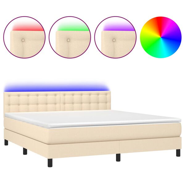 vidaXL Boxspringbett mit Matratze & LED Creme 160x200 cm Stoff