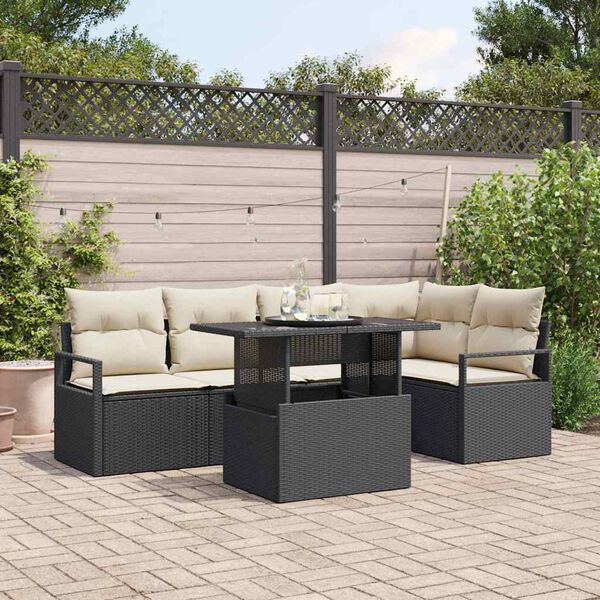 vidaXL Gartensofa-set mit Speicher 6 pcs Schwarz und Creme Poly-Rattan