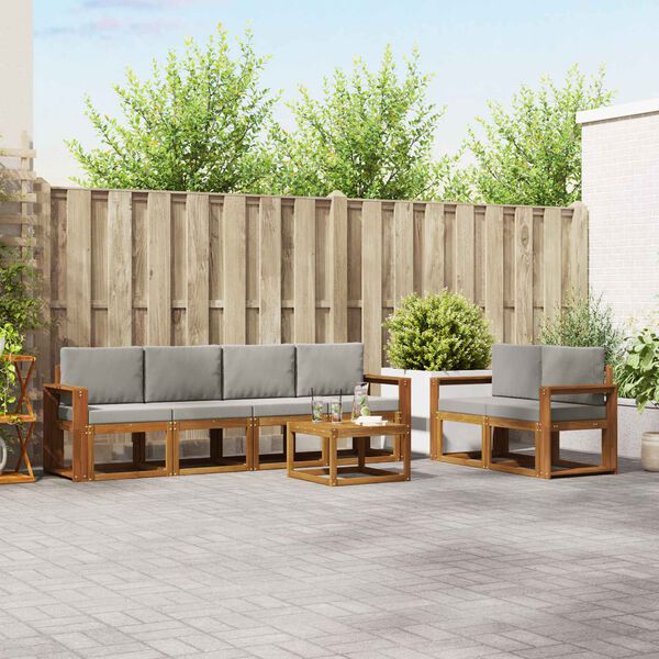 vidaXL Outdoor-Sofagarnitur mit Kissen 7 pcs Nat&uuml;rlich und Hellgrau