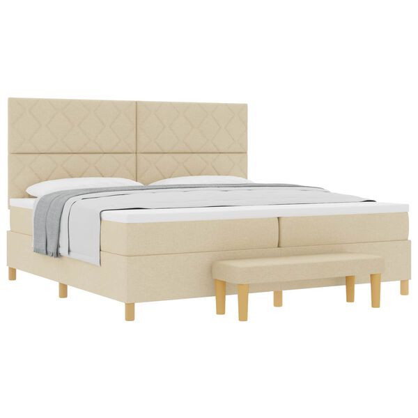 vidaXL Boxspringbett mit Matratze Creme 200 x 200 cm Stoff