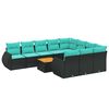 vidaXL 11-teiliges Gartensofa-Set mit Kissen, schwarzes Polyrattan