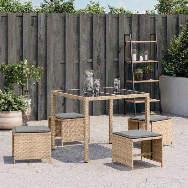 vidaXL Gartenhocker mit Kissen 4 Stk. Beigemischung Poly Rattan