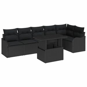 vidaXL Sofa Set mit Kissen 7 pcs Schwarz Poly Rattan