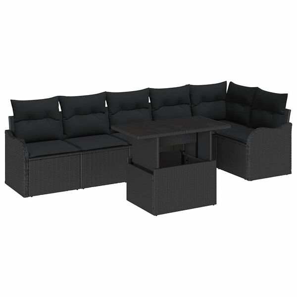 vidaXL Sofa Set mit Kissen 7 pcs Schwarz Poly Rattan