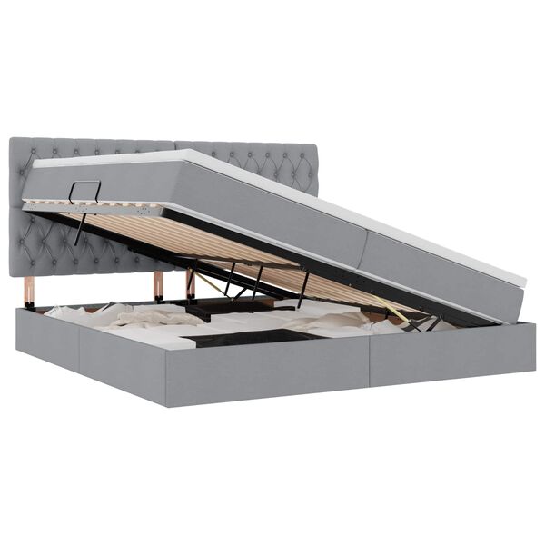 vidaXL Bett mit Stauraum und LED Hellgrau 200 x 200 cm Polyester