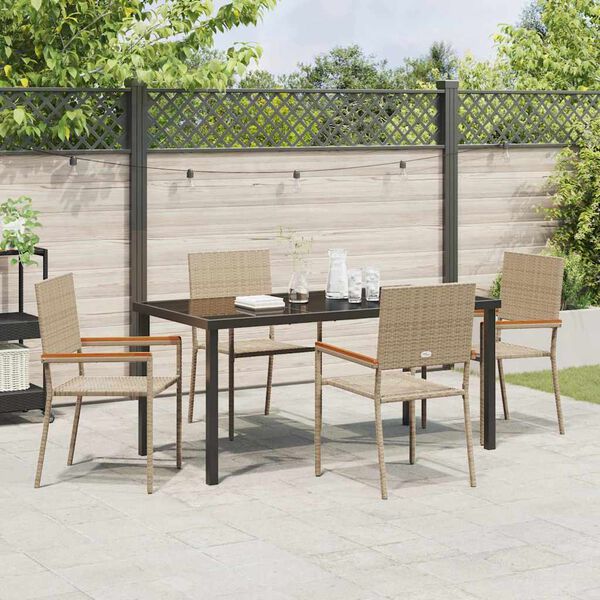 vidaXL Garten Essgruppe mit Kissen 5 pcs Beige Poly-Rattan