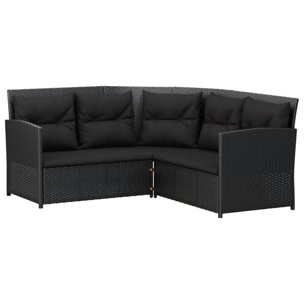 vidaXL 2-tlg. Sofagarnitur in L-Form mit Kissen Schwarz Poly Rattan