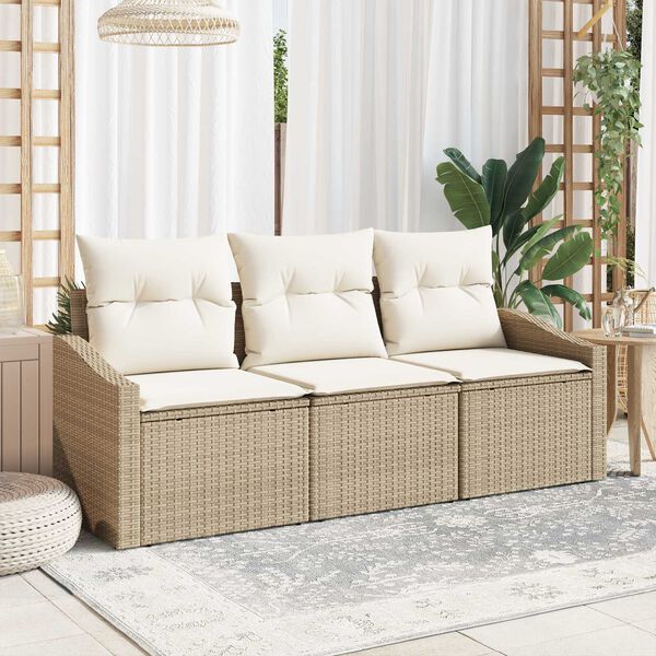 vidaXL Sofa Set mit Kissen 3 pcs Beige Poly Rattan
