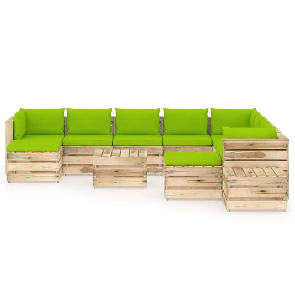 vidaXL 12-tlg. Garten-Lounge-Set mit Kissen Gr&uuml;n Impr&auml;gniertes Holz
