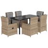 vidaXL 7-tlg. Garten-Essgruppe mit Kissen Beige Poly Rattan