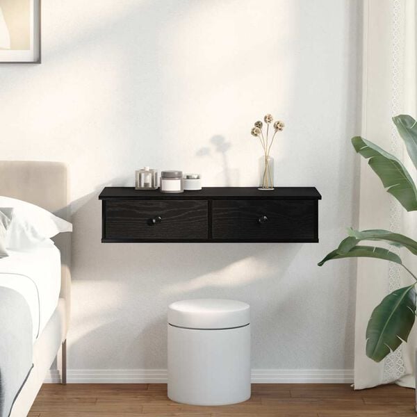 vidaXL Wandregal mit Schubladen Schwarz 80x31x17 cm Holzwerkstoff