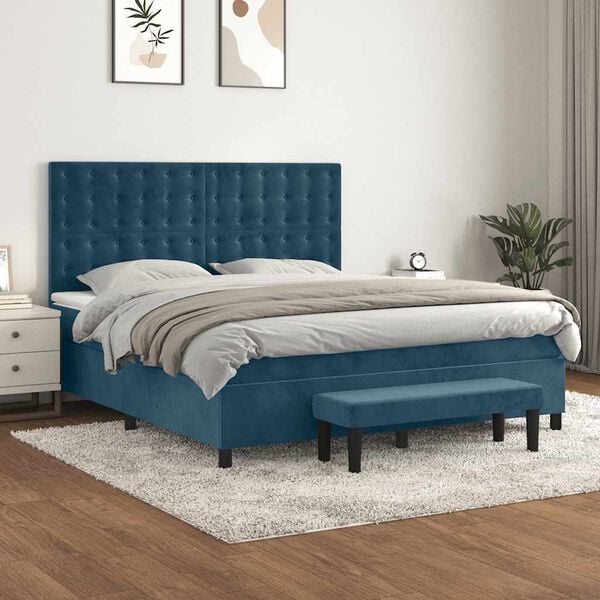 vidaXL Boxspringbett mit Matratze Dunkelblau 160x200 cm Samt