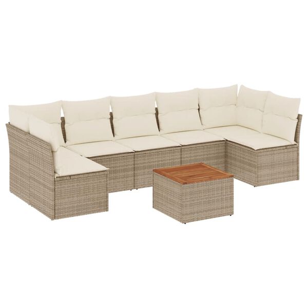 vidaXL 8-tlg. Garten-Sofagarnitur mit Kissen Beige Poly Rattan