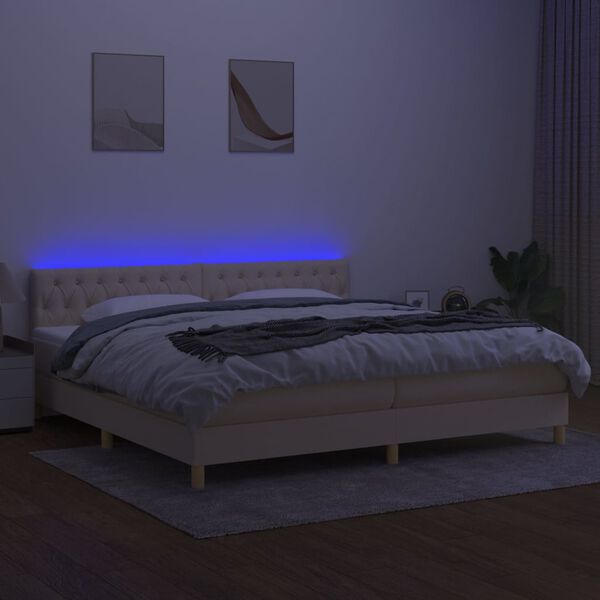 vidaXL Boxspringbett mit Matratze & LED Creme 200x200 cm Stoff