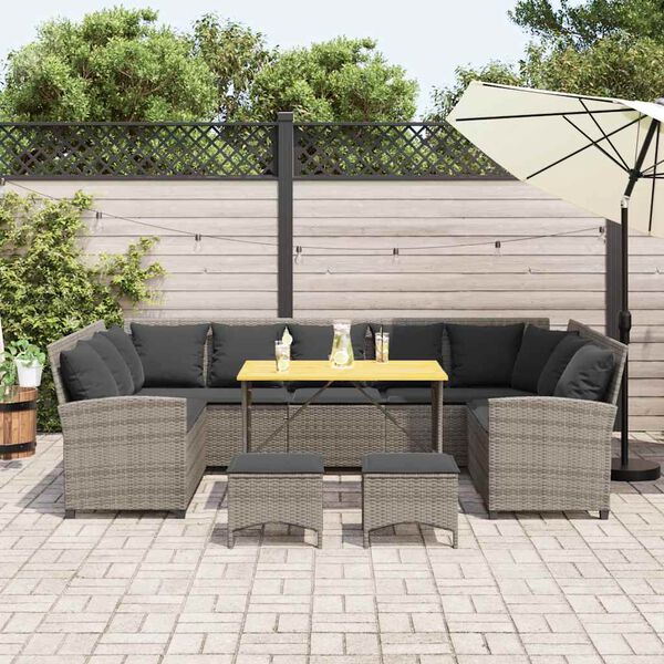 vidaXL 4-tlg. Garten-Sofagarnitur mit Kissen Grau Poly Rattan
