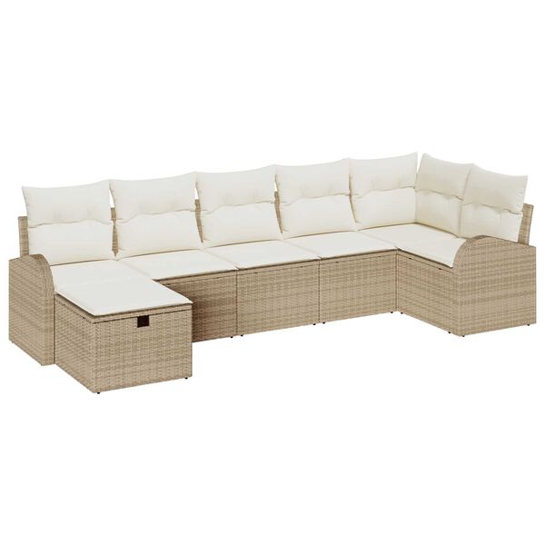 vidaXL Gartensofa-set mit Kissen mit Speicher 7 pcs Beige Poly-Rattan