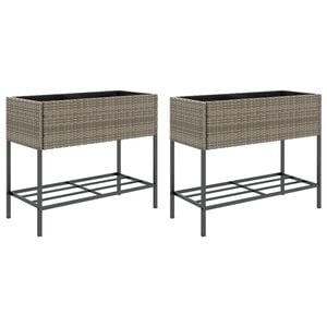 vidaXL Hochbeete mit Ablage 2 Stk. Grau 90x40x75 cm Poly Rattan
