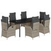 vidaXL 7-tlg. Garten-Essgruppe mit Kissen Hellgrau Poly Rattan