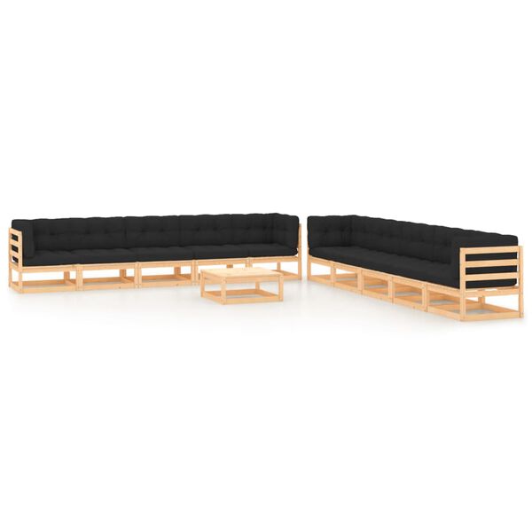 vidaXL 11-tlg. Garten-Lounge-Set mit Kissen Massivholz Kiefer