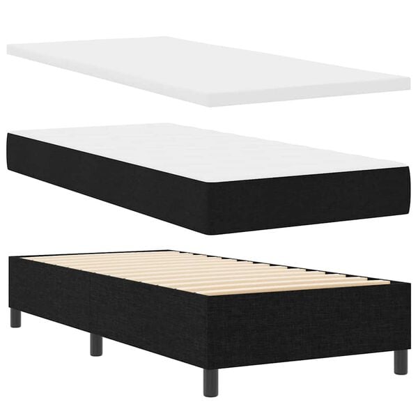 vidaXL LED Boxspringbett mit Matratze Schwarz 100 x 200 cm Stoff
