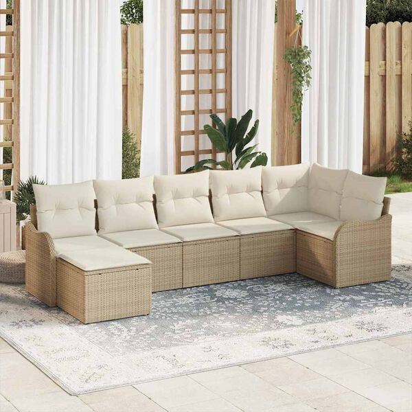 vidaXL Gartensofa-set 7 pcs Beige Poly-Rattan