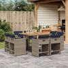 vidaXL 9-teiliges Garten-Ess-Set mit Kissen, grau, Polyrattan