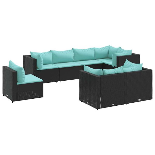 vidaXL 8-tlg. Garten-Lounge-Set mit Kissen Schwarz Poly Rattan