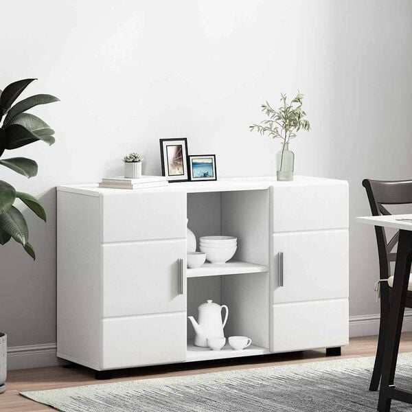 vidaXL Sideboard mit Regal Wei&szlig; 88,5 x 30,5 x 55,5 cm Holzwerkstoff