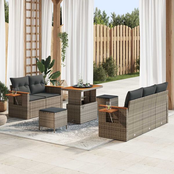 vidaXL Gartensofa-set mit Kissen 10 pcs Grau Poly-Rattan