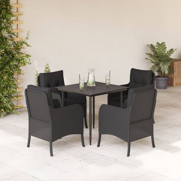 vidaXL 5-tlg. Garten-Essgruppe mit Kissen Schwarz Poly Rattan