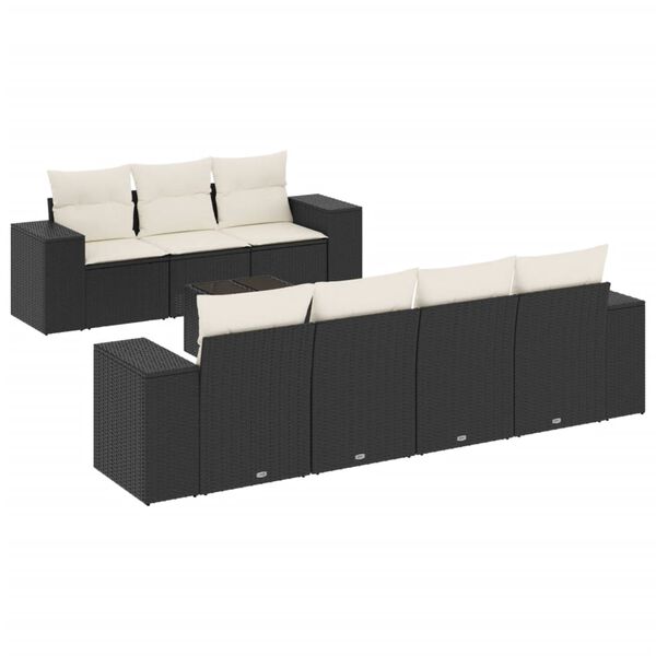 vidaXL 8-tlg. Garten-Sofagarnitur mit Kissen Schwarz Poly Rattan