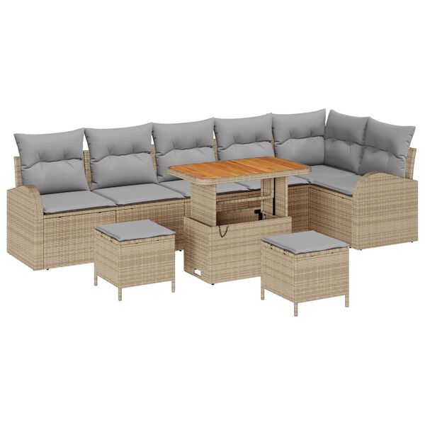 vidaXL Garten-Sofa-Set mit Kissen 9 pcs Beige Poly Rattan