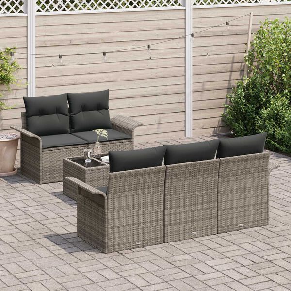 vidaXL Garten-Sofa-Set 6 pcs Grau Poly-Rattan und Stahl und Glas