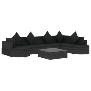 vidaXL 8-tlg. Garten-Lounge-Set mit Auflagen Poly Rattan Schwarz