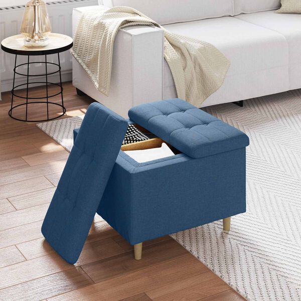 vidaXL Knopf Hocker mit Kissen Blau 60 x 60 x 45 cm Stoff