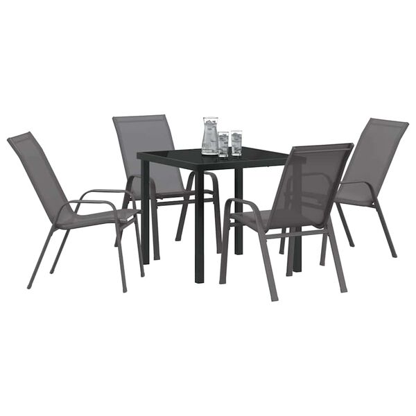vidaXL Garten Essgruppe 5 pcs Grau und Schwarz