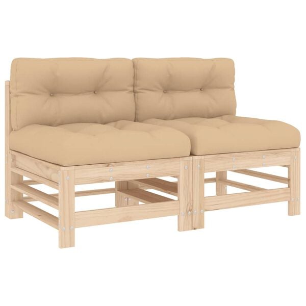 vidaXL Mittelsofas mit Kissen 2 Stk. Massivholz Kiefer