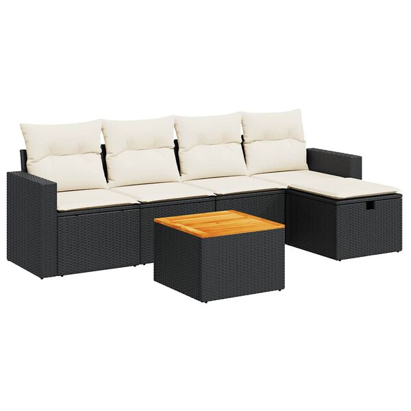 vidaXL 6-tlg. Garten-Sofagarnitur mit Kissen Schwarz Poly Rattan