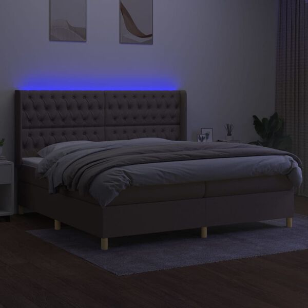 vidaXL Boxspringbett mit Matratze & LED Taupe 200x200 cm Stoff