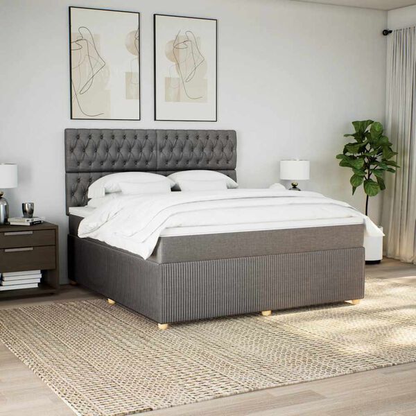 vidaXL Boxspringbett mit Matratze Taupe 180x200 cm Stoff