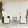 vidaXL 3-tlg. Bistro-Set mit Kissen Braun Poly Rattan