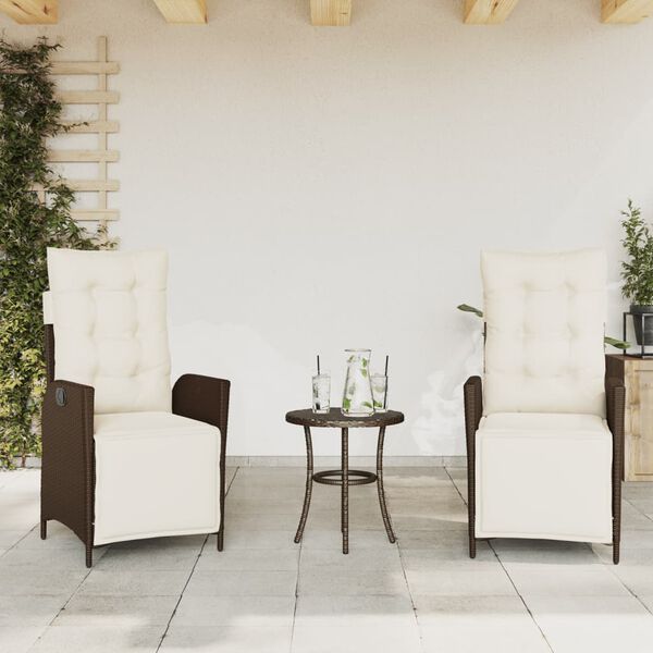 vidaXL 3-tlg. Bistro-Set mit Kissen Braun Poly Rattan