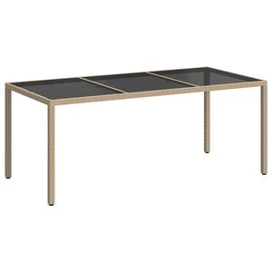 vidaXL Gartentisch Beige 190x90x75 cm Geh&auml;rtetes Glas und Poly Rattan