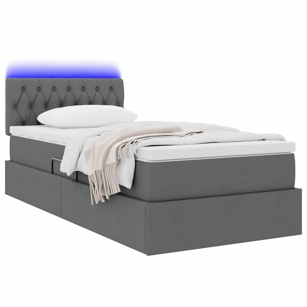 vidaXL Bett mit Stauraum und LED mit LED Dunkelgrau 100 x 200 cm Stoff