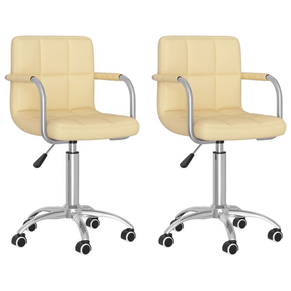 vidaXL Esszimmerst&uuml;hle 2 Stk. Drehbar Creme Kunstleder